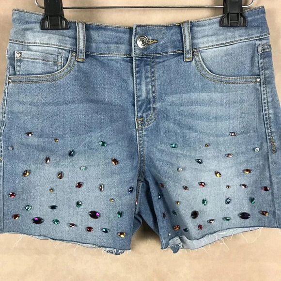 INC Rainbow Rhinestone Studded Jean Shorts NWT 4 - Picture 4 of 10